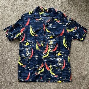 Polo Ralph Lauren Mens Hawaiian Sail Boat Nautical Button Up shirt Size Large
